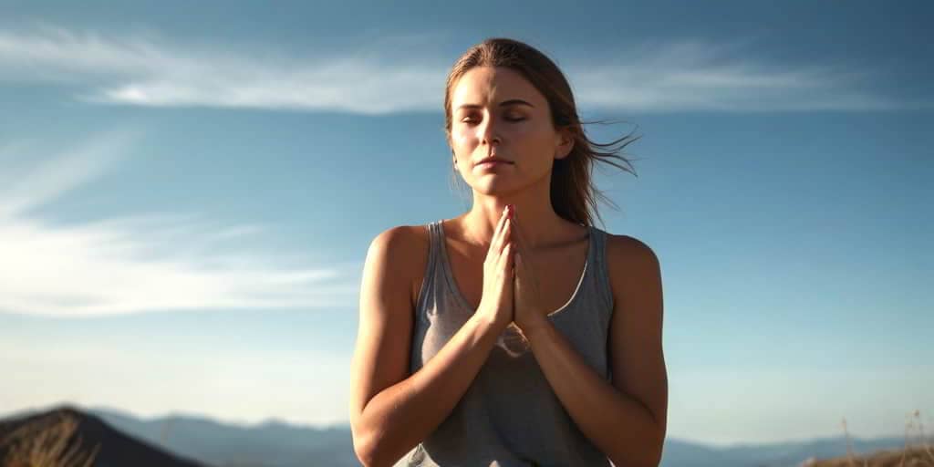 A lady with hands together seemingly in prayer - the physiology of stress