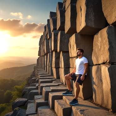 Building Mental Fortitude: Lessons from History’s Great Minds A climber resting near the top of a big cliff of rock blocks
