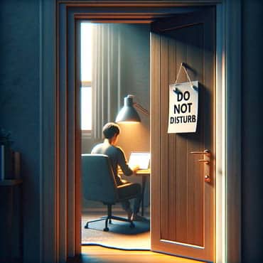 Managing Interruptions: Handling Unexpected Disruptions A door ajar with a Do Not Disturb notice hanging from the handle