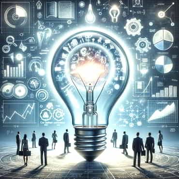 Sunk Costs Fallacy: Deciding When To Discontinue A Project A huge lit light bulb surrounded by future analysis data