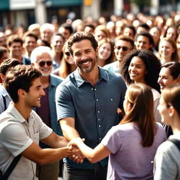 How To Build A Brand from Scratch: A Solopreneur's Guide A man in a crowd shaking hands and making friends