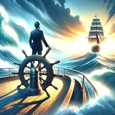 A person in control of sailing ship following his own path