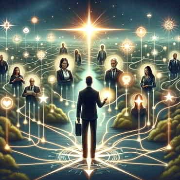 Achieve Career Objectives: Align Daily Activities With Professional Goals A professional stands at the centre of a network of connections symbolising professional relationships