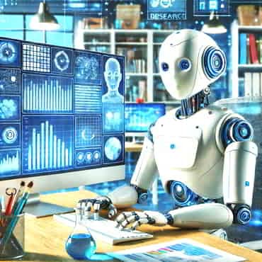 Start With Simple Business Planning And Bookkeeping For Success A robot sitting at a computer doing research