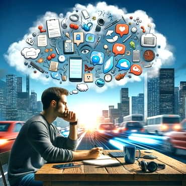 A thoughtful individual sitting at a desk considering handling various common distractions