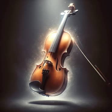 A violin with bow exuding an aura of magic