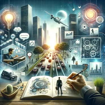An image integrating innovation and drive into everyday life divided into several panels each demonstrating a different approach