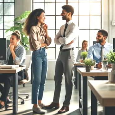The Key to Effective Leadership: Elevating Empathy An office setting showing the positive impact of empathetic leadership. The image features a multi-ethnic team in a light, modern office