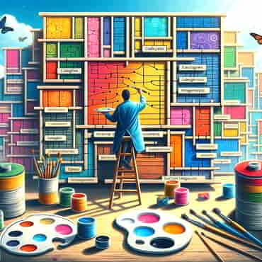 An artist delicately organising a large canvas