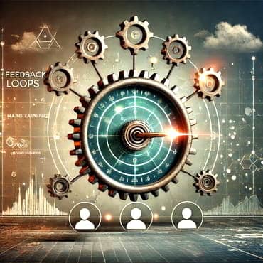 Interconnected gears and a radar screen-the gears represen various feedback loops