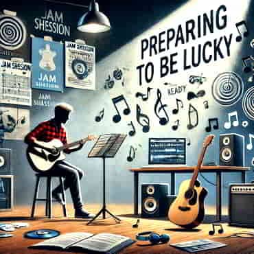 A guitarist practicing daily towards the day when luck comes his way