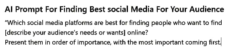 Social Media Marketing Strategies For Small Businesses AI Prompt to find the best media for your audience