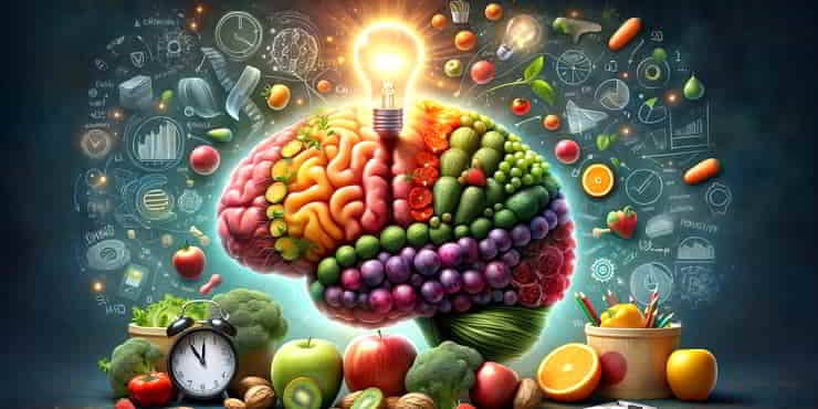 A brain surrounded by good food choices - food and productivity