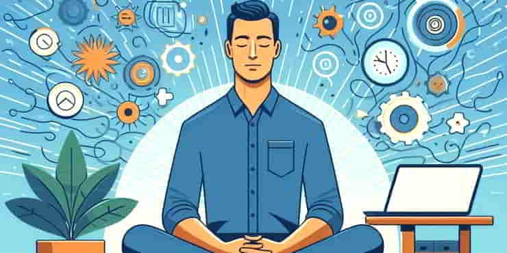 A businessman meditating - mindfulness and productivity