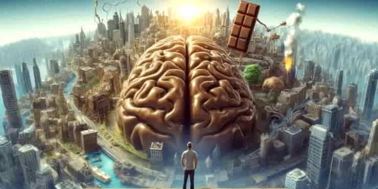 A panoramic view depicting the brain as a vast, bustling city with pathways - breaking bad habits