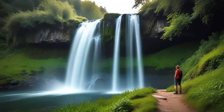 The Benefits of Going Outside Everyday: Nature's Therapy A person enjoying a natural landscape with a waterfall - benefits of going outside everyday