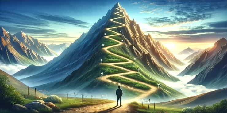 A person standing at the base of a mountain looking up at the peak - the big idea