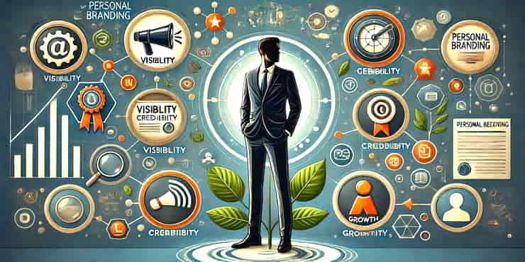 Building a Personal Brand For The Solopreneur: Elevate Your Business A professional individual standing confidently, surrounded by elements of personal branding - building a personal brand