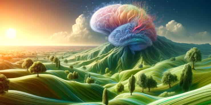 An image representing the human brain as a dynamic terrain, constantly reshaping itself - rewiring your brain