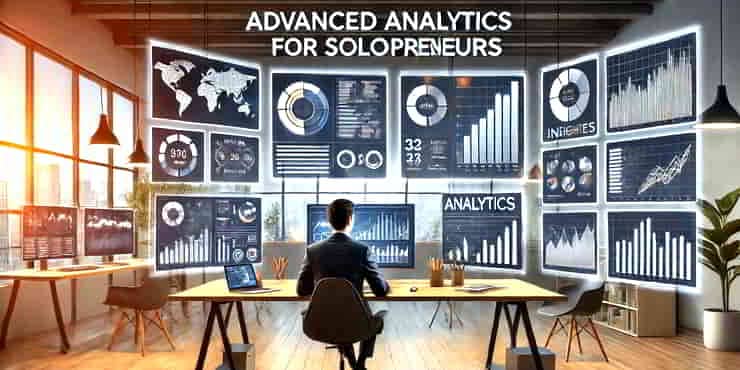 A solopreneur sitting at his desk using advanced analytics tools