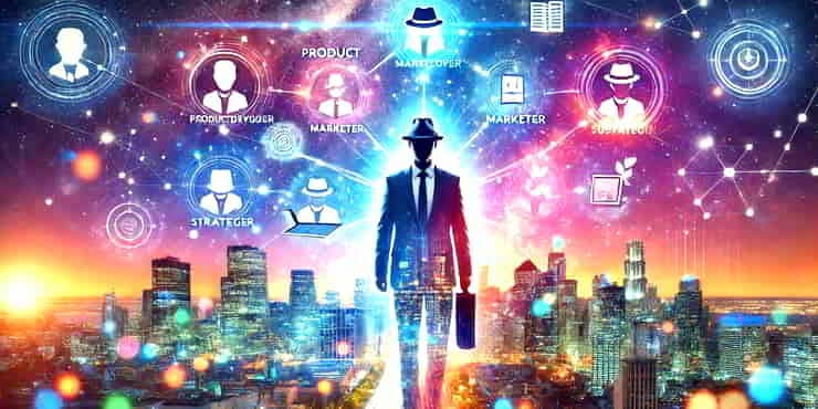 The Art Of Building A Sustainable Business: Thriving As A Solopreneur A solopreneur standing in the center of multiple hats symbolising different roles - building a sustainable business
