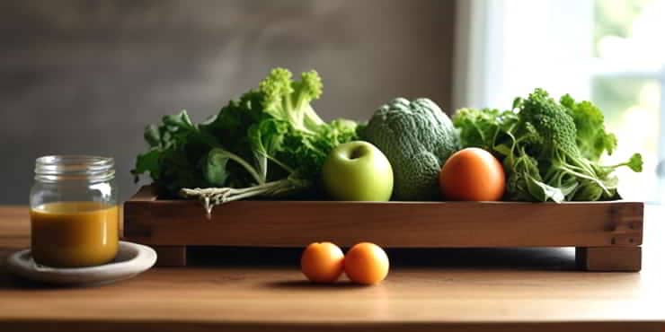 A tray of natural fruit and vegetables - holistic approaches to health