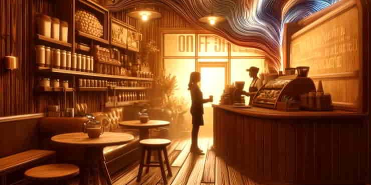 Cognitive Biases: Unravelling the Mysteries of the Mind A cosy coffee shop filled with rich deep brown wooden furniture and walls lined with shelves of coffee beans - cognitive biases