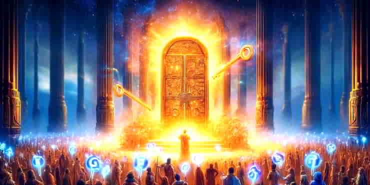 A magical medieval setting with a golden door - profitable keyword research