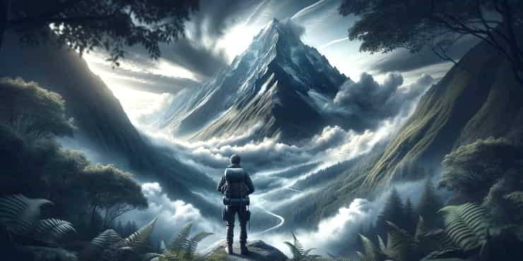 An individual stands at the base of a vast mountain carrying a backpack - project needs analysis