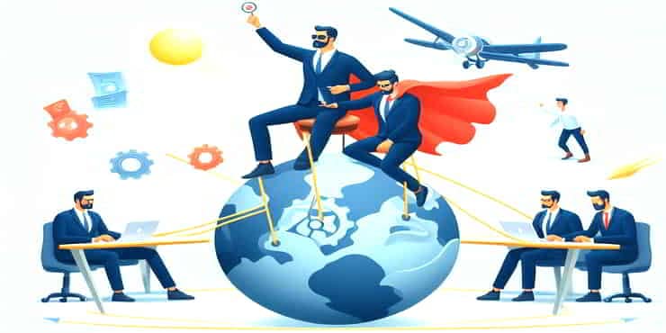 Image show Solopreneur at laptop and a team with another laptop - solopreneur vs entrepreneur