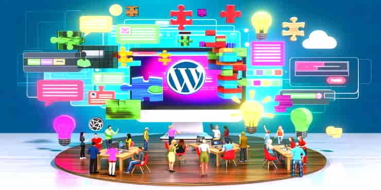 Seated people interacting with a large WordPress screen - engaging your ausdience