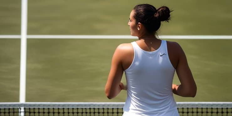 Th back of a female tennis player contemplating - find joy in the ordinary
