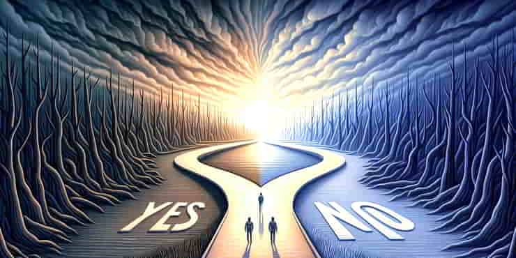 Two paths - yes leads to bad weather and no to nice weather - learning to say no