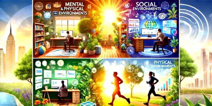 How To Create An Environment To Naturally Encourage And Implement Changes A scene showing various environments influencing a person's growth and progress - implement changes