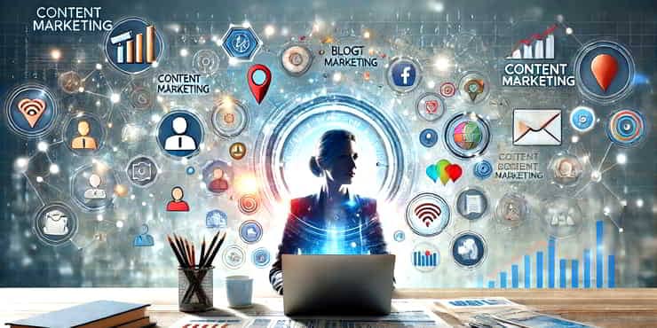 A solopreneur, confidently working on a laptop - content marketing strategies