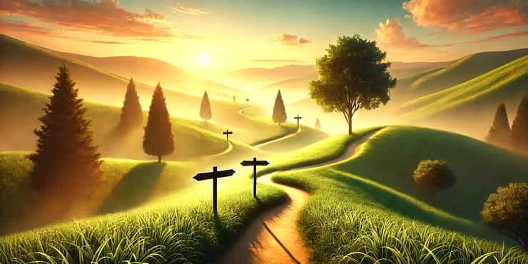 Moving forward step by step along a winding path through a lush landscape - when you dont know what to do