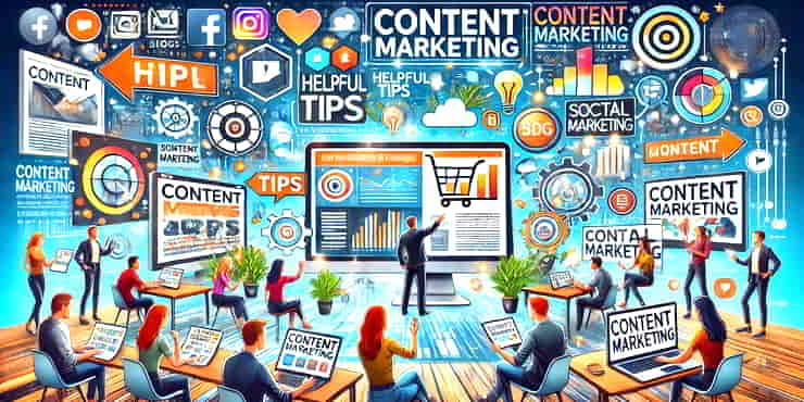 The Power Of Content Marketing Basics: Get Started Here The image features a variety of content elements - content marketing basics