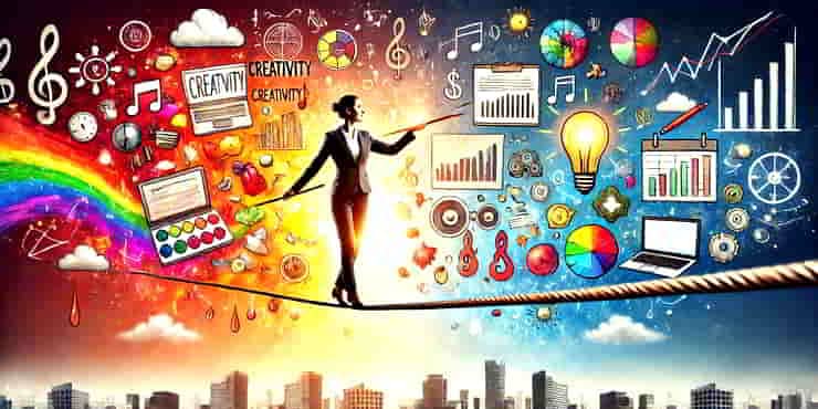 A solopreneur balancing on a tightrope - creativity for business