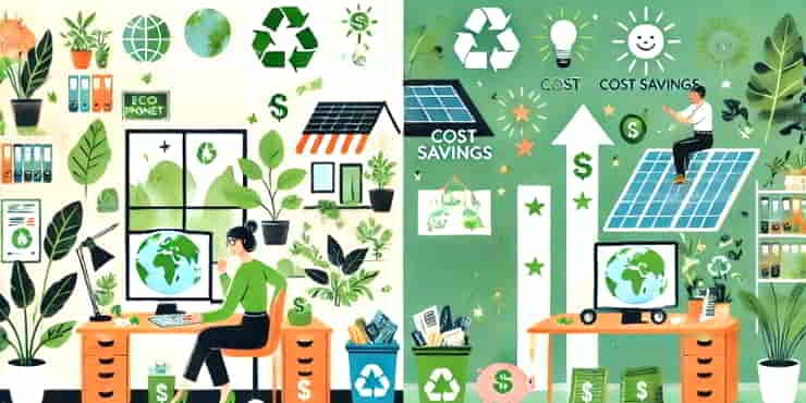 Sustainable business practices for solopreneurs-a solopreneur working at a desk with eco-.friendsly credentials - sustainable business ideas
