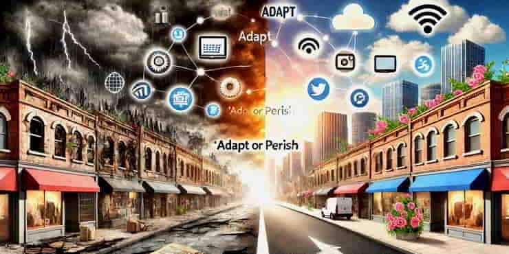 Will You Adapt Or Perish? The Digital Evolution Of Business On one side a business struggling to survive on the other a thriving business - adapt or perish