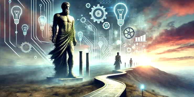 Towering statues of giants of industry technology and knowledge - innovation