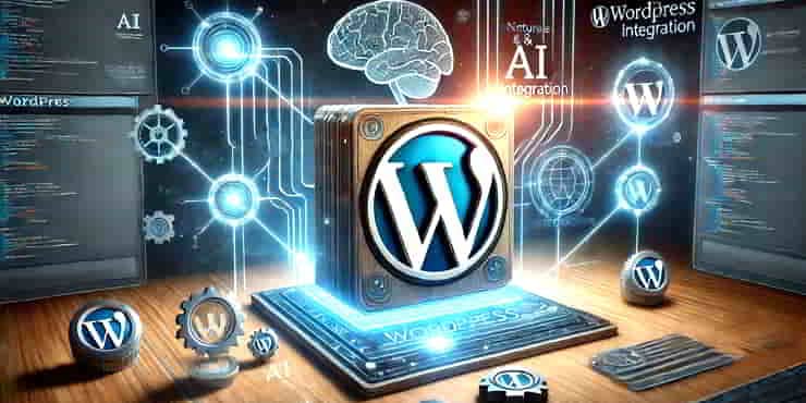 Introduction To Using AI With WordPress (.org) A digital interface with WordPress elements such as its logo - using AI with WordPress