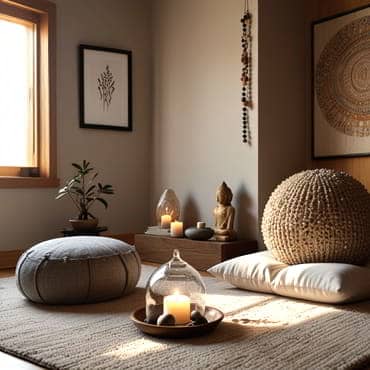 Finding Your Zen: Simple Techniques for Everyday Mindfulness A corner of a quiet room set up for mindfulness practice