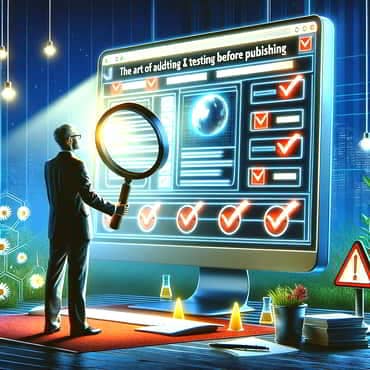 A man with a large magnifying glass examining a large screen
