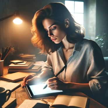 Blogging with WordPress: Crafting Content That Drives Traffic A female writer uses a digital pen on a modern screen