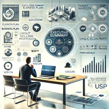 8 Key Elements Of A Winning Business Plan For An Online Venture An image representing an executive summary of a business plan