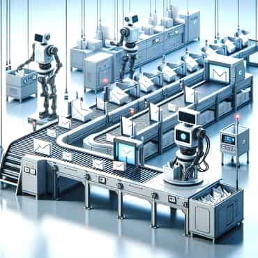 Email Marketing Mastery for Solopreneurs Robots sorting and dispatching mail