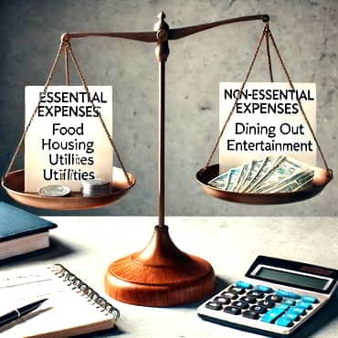 Basic Personal Financial Planning for Long-term Success A balanced scale with essential expenses on one side and non-essential expenses on the other