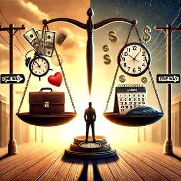 A weighing scale balancing symbols of success