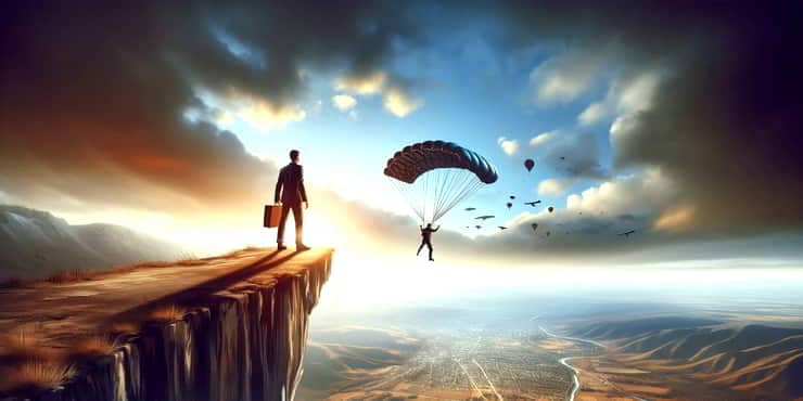 Effective Delegation Skills: Trusting Others A person stands on the edge of a very high edge ready to jump - effective delegation skills